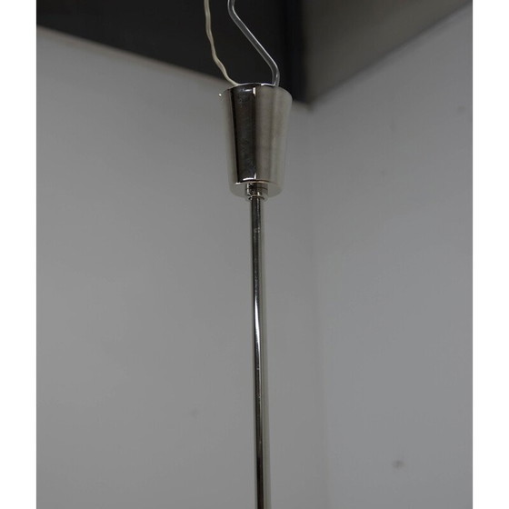 Image 1 of Vintage drielampenkroonluchter van staal en geblazen glas, Italië 1970