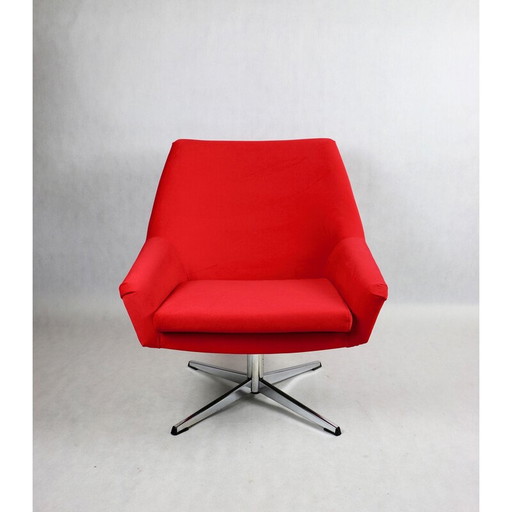 Vintage rood fluwelen draaifauteuil, jaren '80