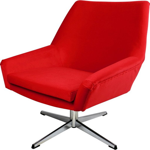 Vintage rood fluwelen draaifauteuil, jaren '80