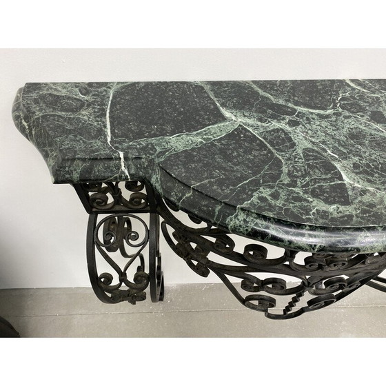 Image 1 of Vintage Art Deco console van smeedijzer en groen Alpenmarmer