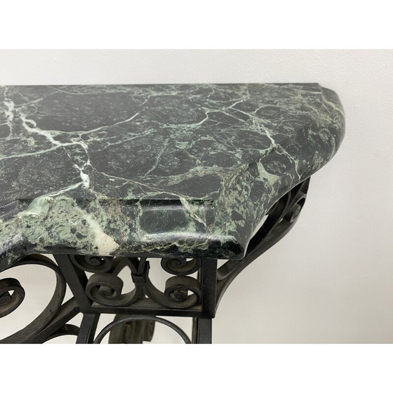 Image 1 of Vintage Art Deco console van smeedijzer en groen Alpenmarmer