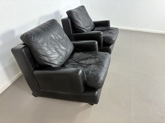 Image 1 of 2 x Zeldzame zwart lederen Artifort fauteuils
