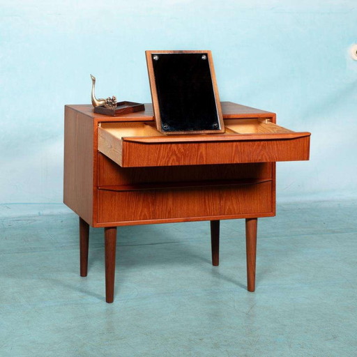 Vintage gerenoveerde Deense ladekast met spiegel, 60s chest