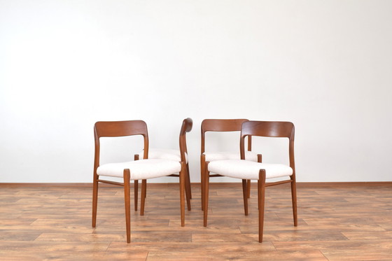 Image 1 of Mid Century Deense Teak & Wollen Eetkamerstoelen Model 75 Door N. O. Møller Voor J.L. Møllers, 1960S, Set Van 4