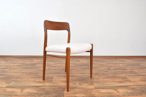 Image 1 of Mid Century Deense Teak & Wollen Eetkamerstoelen Model 75 Door N. O. Møller Voor J.L. Møllers, 1960S, Set Van 4