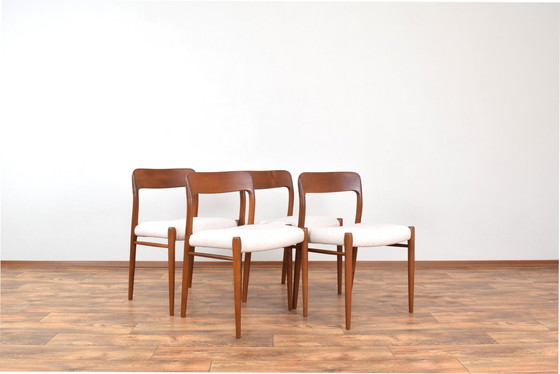 Image 1 of Mid Century Deense Teak & Wollen Eetkamerstoelen Model 75 Door N. O. Møller Voor J.L. Møllers, 1960S, Set Van 4