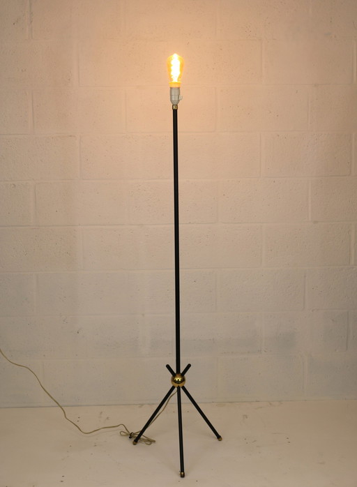 Midcentury Deense Vloerlamp In Metaal En Messing Bol