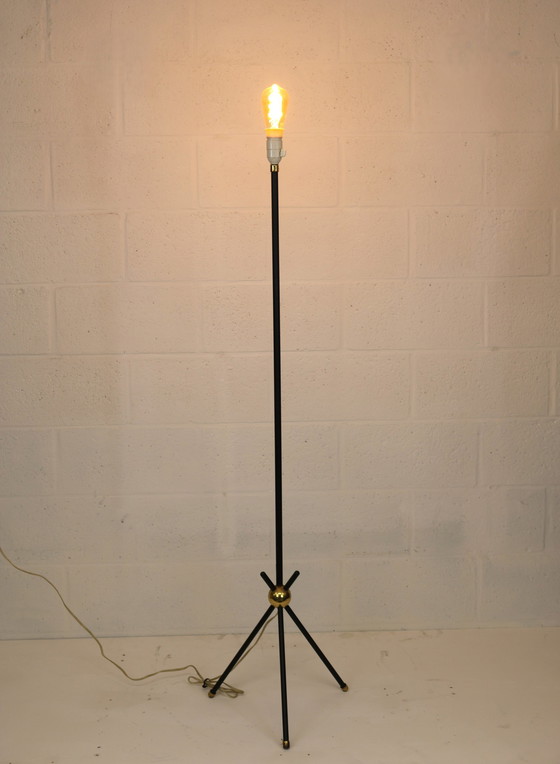 Image 1 of Midcentury Deense Vloerlamp In Metaal En Messing Bol