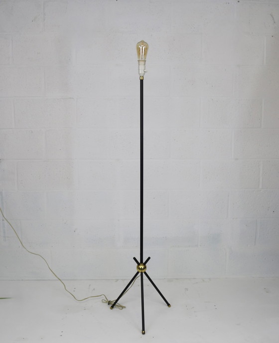 Image 1 of Midcentury Deense Vloerlamp In Metaal En Messing Bol