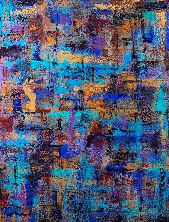 Image 1 of Frances Eckhardt - Abstract Schilderij 90X120 Cm + Lijst  Blauw Nr. 02