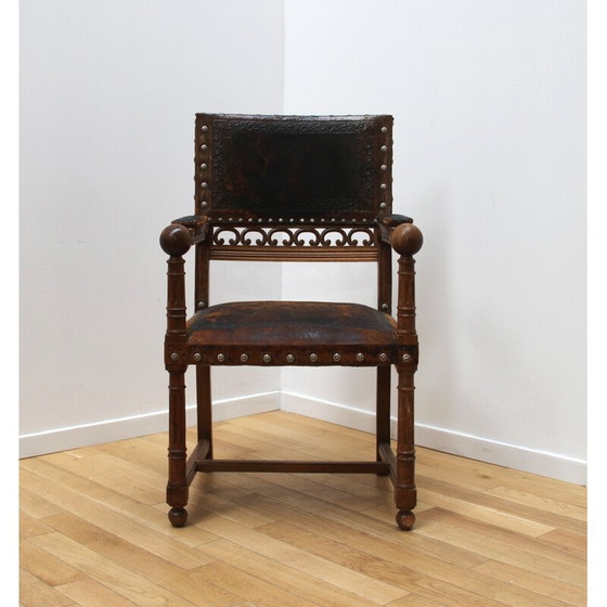 Image 1 of Paar vintage fauteuils van walnoothout en leer