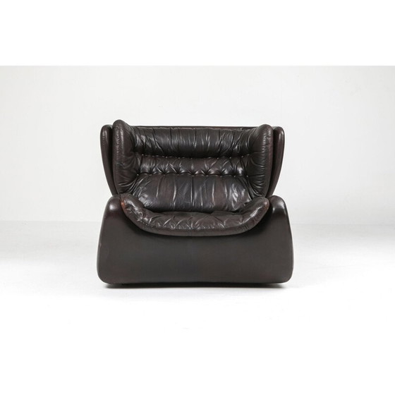 Image 1 of Vintage donkerbruine "Pasha" lounge stoelen en voetenbank van Durlet 1970