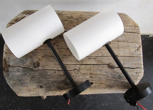 2X Wandlamp Zweeds Design Melkglazen Kap Jaren 50-60