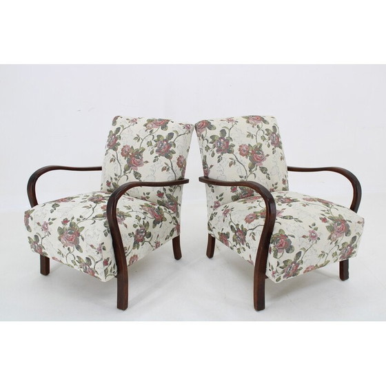 Image 1 of Paar vintage fauteuils in gebeitst beukenhout, Tsjecho-Slowakije 1960
