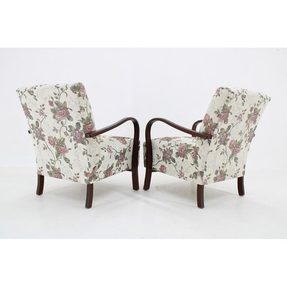 Image 1 of Paar vintage fauteuils in gebeitst beukenhout, Tsjecho-Slowakije 1960