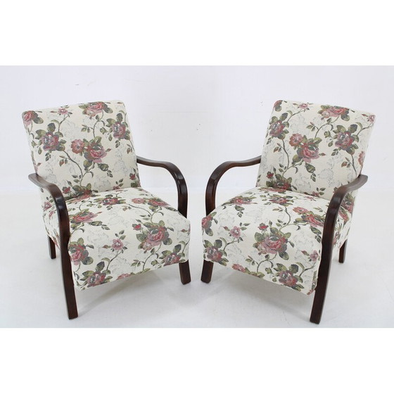Image 1 of Paar vintage fauteuils in gebeitst beukenhout, Tsjecho-Slowakije 1960