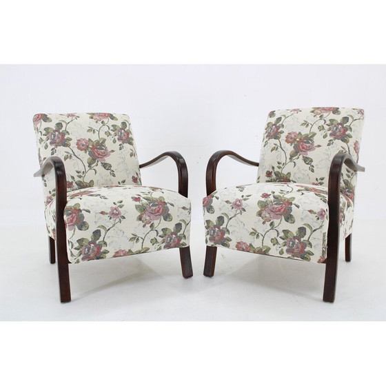 Image 1 of Paar vintage fauteuils in gebeitst beukenhout, Tsjecho-Slowakije 1960