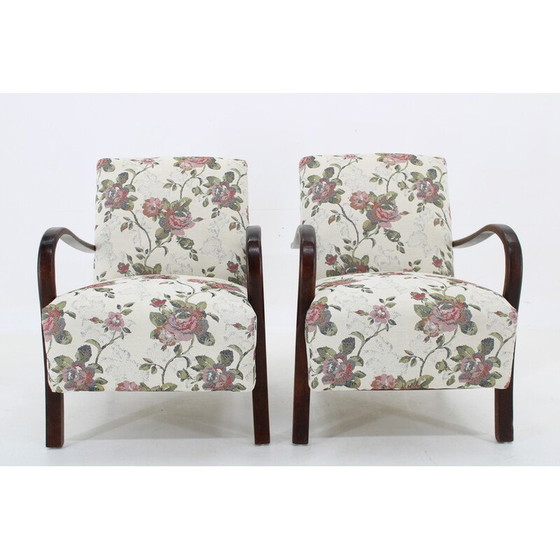Image 1 of Paar vintage fauteuils in gebeitst beukenhout, Tsjecho-Slowakije 1960
