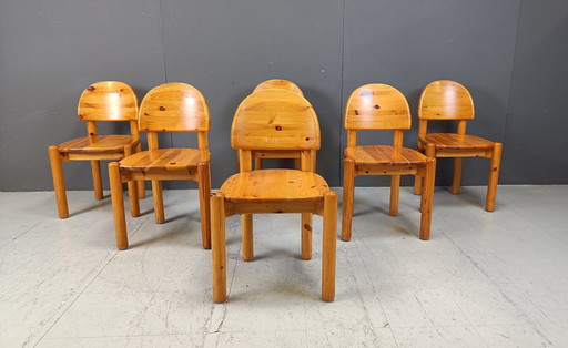 Vintage grenen houten eetkamerstoelen - 1980S - set van 6