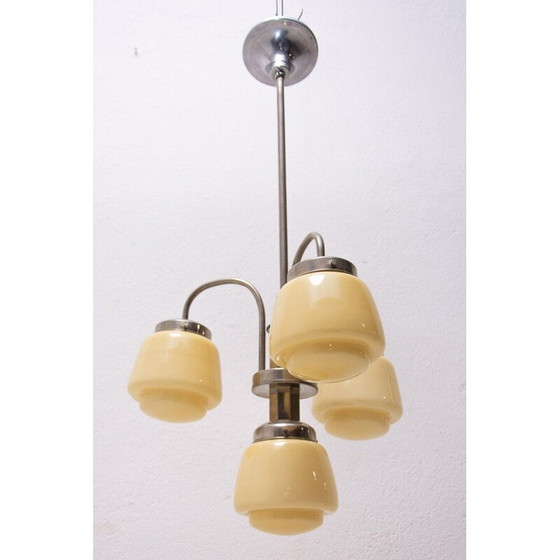 Image 1 of Verchroomde metalen kroonluchter met drie armen, 1930