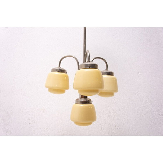 Image 1 of Verchroomde metalen kroonluchter met drie armen, 1930