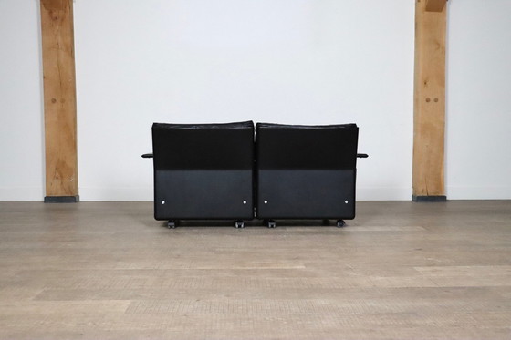 Image 1 of Dieter Rams Model 620 Tweezitsbank Met Ottoman In Zwart Leer Voor Vitsoe, 1980S