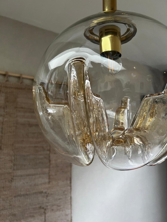 Image 1 of Vintage Murano Bollamp Mazzega Amberkleurig Glas Met Goud