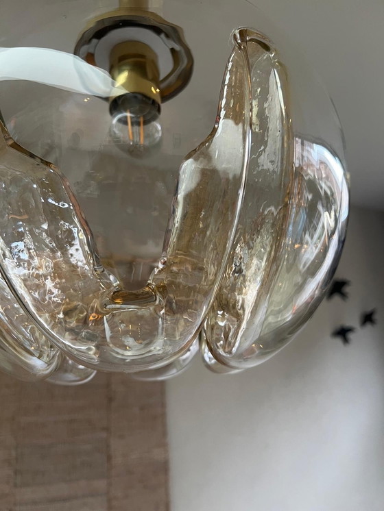 Image 1 of Vintage Murano Bollamp Mazzega Amberkleurig Glas Met Goud