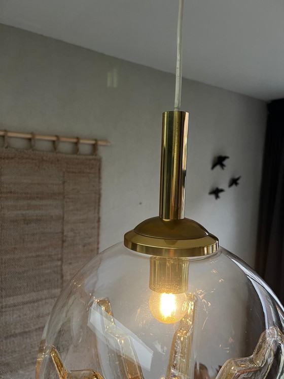 Image 1 of Vintage Murano Bollamp Mazzega Amberkleurig Glas Met Goud