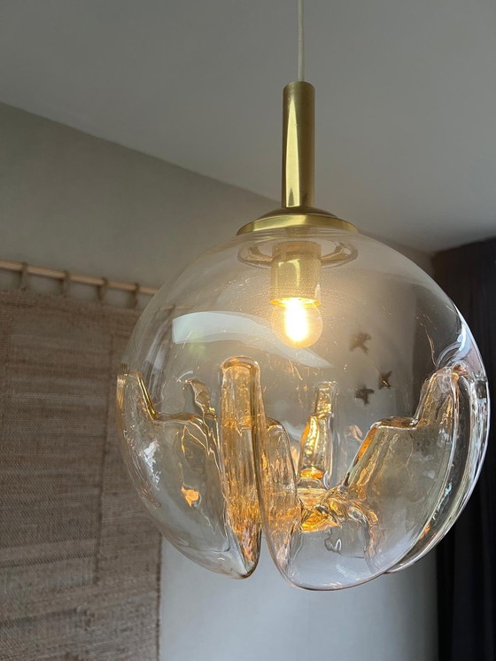 Image 1 of Vintage Murano Bollamp Mazzega Amberkleurig Glas Met Goud