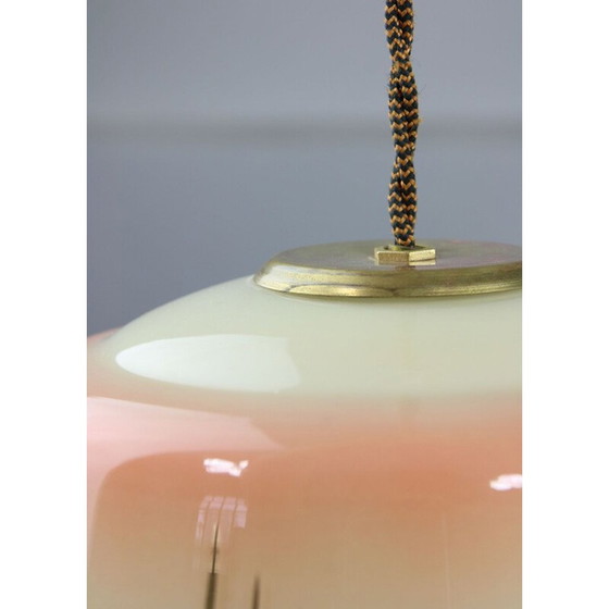 Image 1 of Vintage zalmkleurige hanglamp van glas en messing