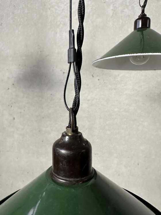 Image 1 of 3X Industriële Hanglamp - Groene Emaille