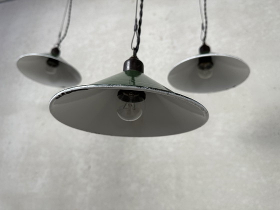 Image 1 of 3X Industriële Hanglamp - Groene Emaille