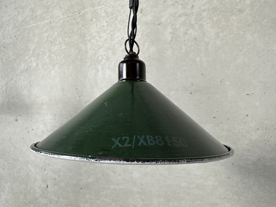 Image 1 of 3X Industriële Hanglamp - Groene Emaille