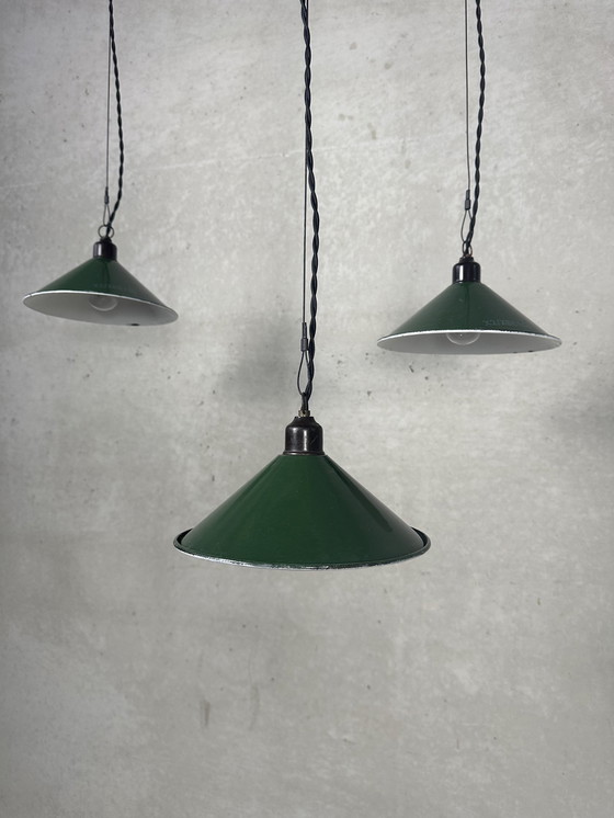 Image 1 of 3X Industriële Hanglamp - Groene Emaille