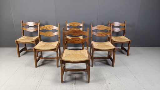 Vintage eiken en rieten eetkamerstoelen, jaren 1960