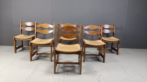 Vintage eiken en rieten eetkamerstoelen, jaren 1960