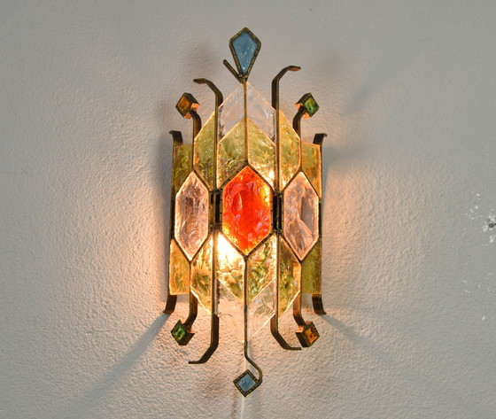 Image 1 of Mid Century Italiaanse Brutalistische Murano glazen wandlamp van Longobard voor Poliarte, 1980S