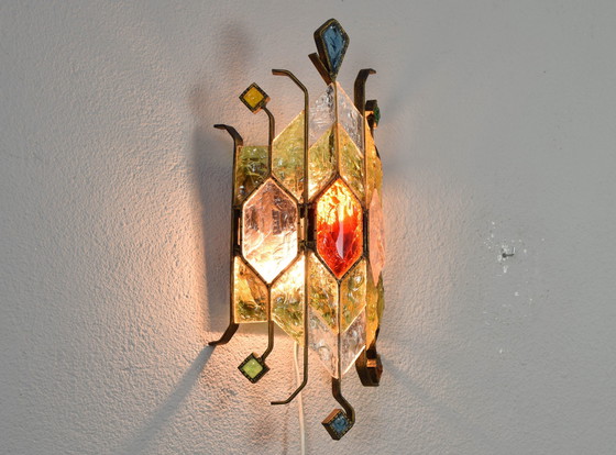 Image 1 of Mid Century Italiaanse Brutalistische Murano glazen wandlamp van Longobard voor Poliarte, 1980S