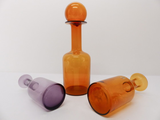 Image 1 of Set van 3 Otto Brauer Scandinavische flessenvazen 1960