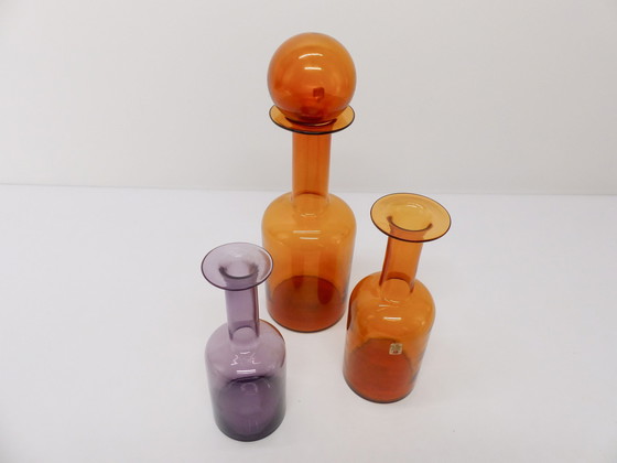 Image 1 of Set van 3 Otto Brauer Scandinavische flessenvazen 1960