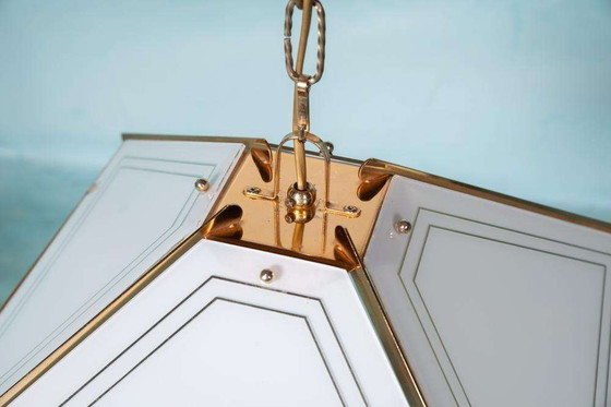 Image 1 of Vintage glazen hanglamp chic, brass&glass regency pendant