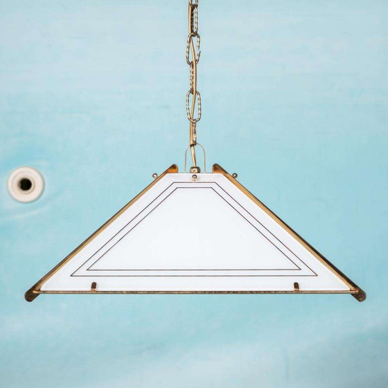 Image 1 of Vintage glazen hanglamp chic, brass&glass regency pendant