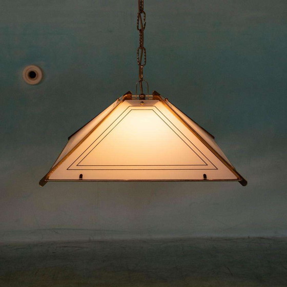 Image 1 of Vintage glazen hanglamp chic, brass&glass regency pendant