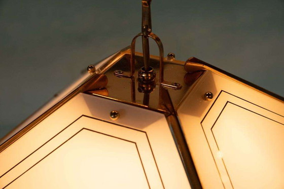 Image 1 of Vintage glazen hanglamp chic, brass&glass regency pendant