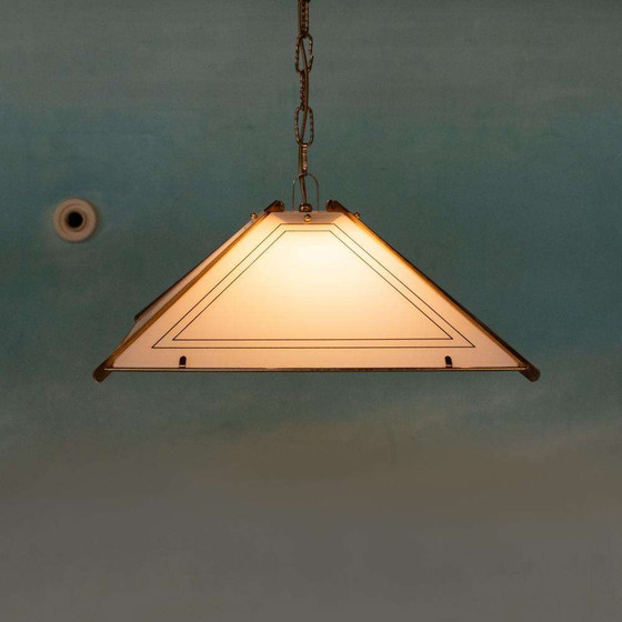 Image 1 of Vintage glazen hanglamp chic, brass&glass regency pendant