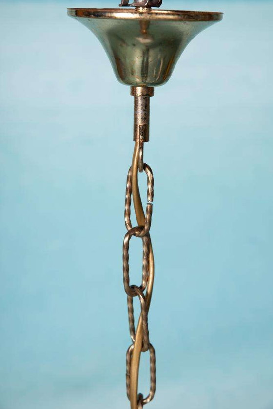 Image 1 of Vintage glazen hanglamp chic, brass&glass regency pendant