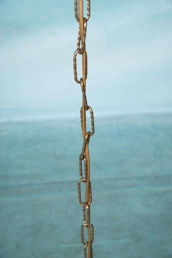 Image 1 of Vintage glazen hanglamp chic, brass&glass regency pendant