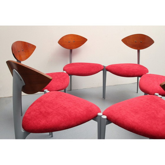 Image 1 of Set van 6 vintage grijs gelakte metalen eetkamerstoelen, jaren 1980