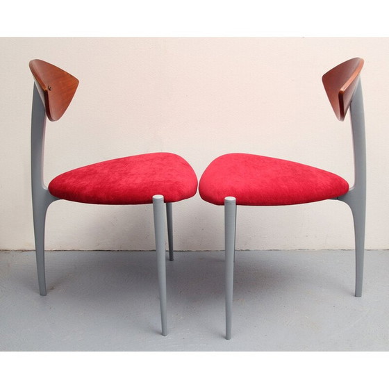 Image 1 of Set van 6 vintage grijs gelakte metalen eetkamerstoelen, jaren 1980
